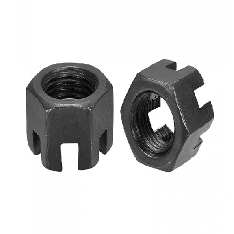 M16×1,5 Grade 4,8 Uhlíková oceľ Čierna Drážková hradná matica DIN 935 M16×1,5 Grade 4,8 Uhlíková oceľ Čierna Drážková hradná matica DIN 935